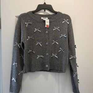 RSQ Charcoal Bow-Appliqué Button Cardigan